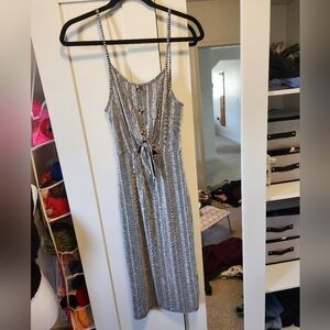 Caution To The Wind Black & White Striped Tie-Front Dress